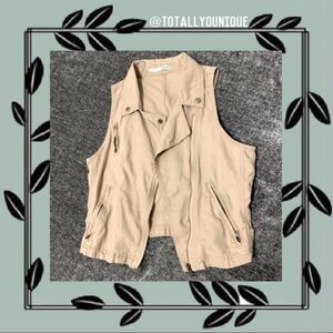 Maurices Linen Zipper Vest Gold Zipper Light Brown